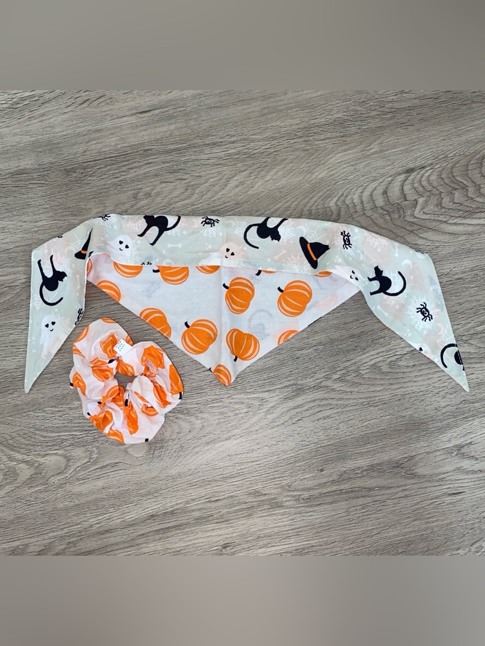 Alex and Andy Fall & Halloween Pet Bandana and matching Pumpkin Scrunchie